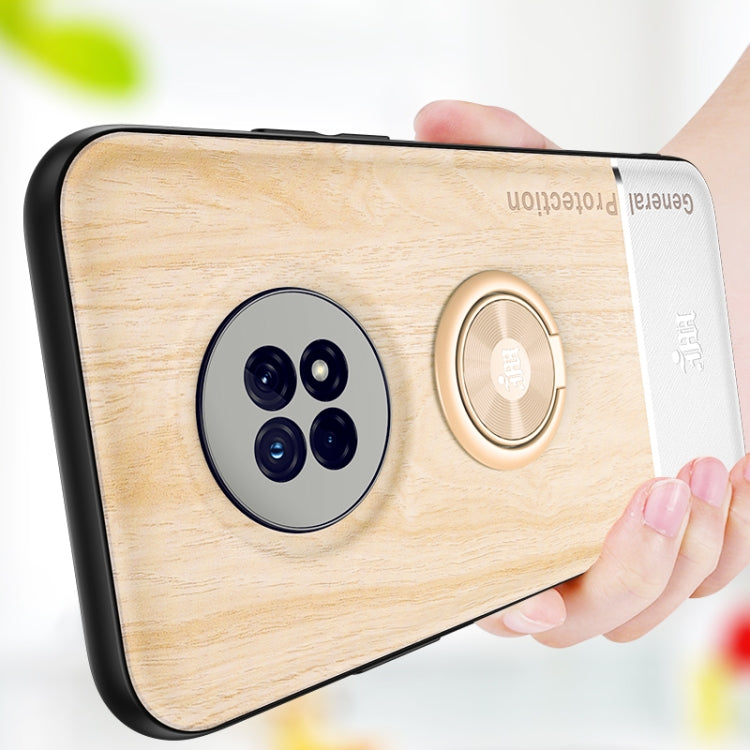 For Huawei Enjoy 20 Plus 5G Wood Grain PC + TPU Shockproof Case with Ring Holder