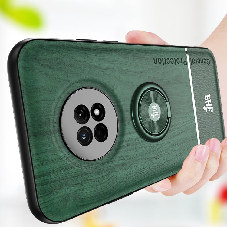 For Huawei Enjoy 20 Plus 5G Wood Grain PC + TPU Shockproof Case with Ring Holder