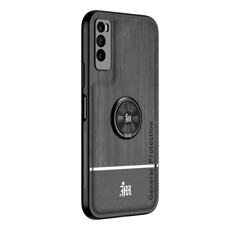For Huawei Enjoy Z 5G Wood Grain PC + TPU Shockproof Case with Ring Holder