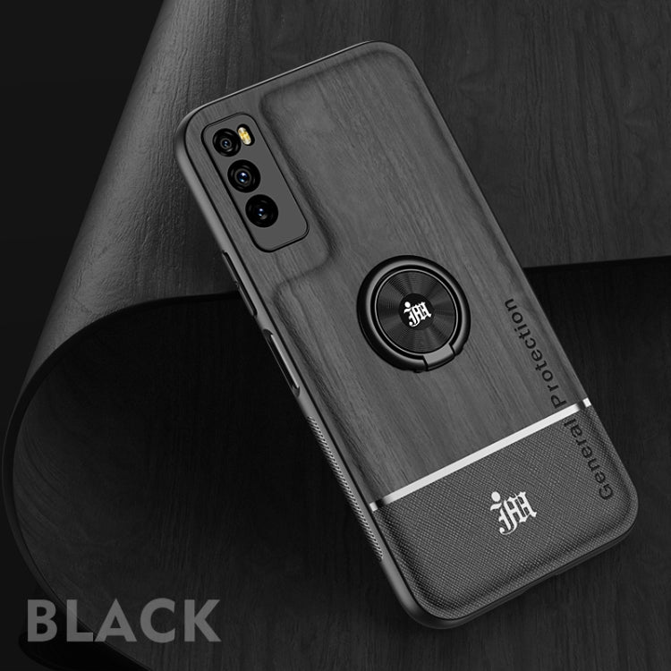 For Huawei Enjoy Z 5G Wood Grain PC + TPU Shockproof Case with Ring Holder