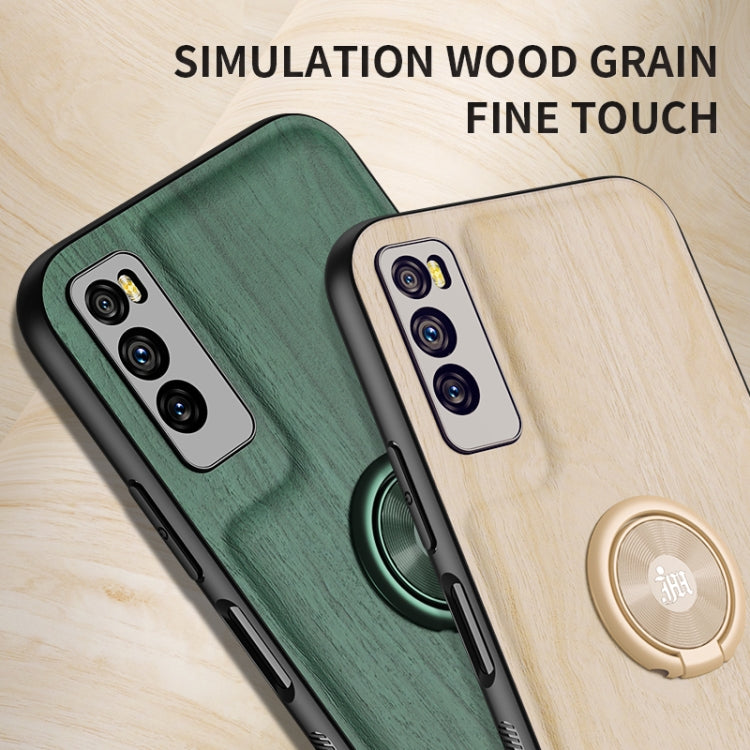 For Huawei Enjoy Z 5G Wood Grain PC + TPU Shockproof Case with Ring Holder