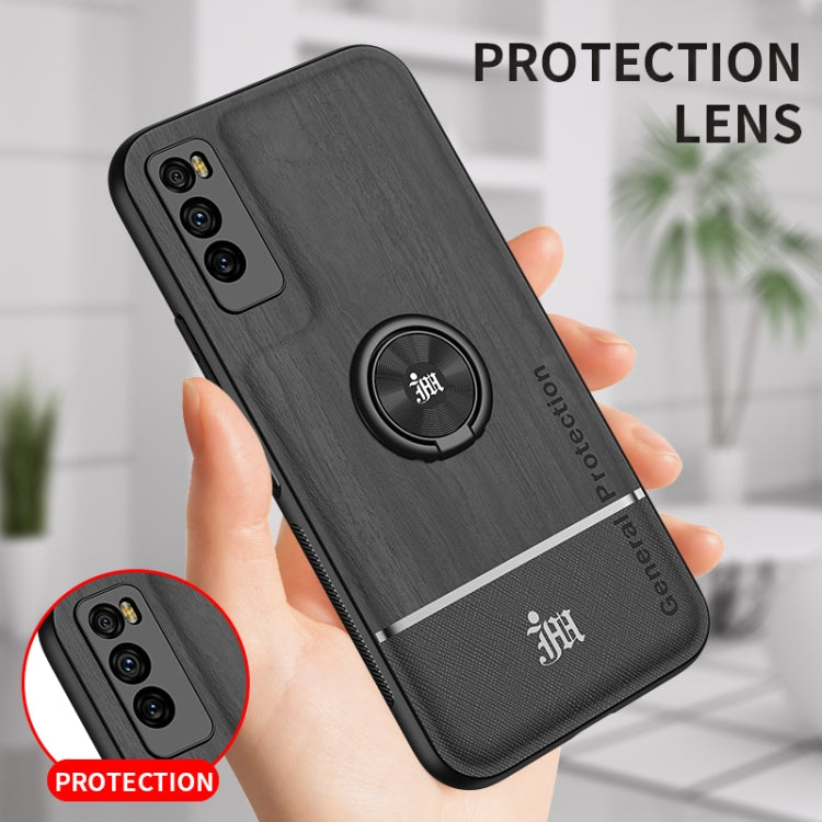 For Huawei Enjoy Z 5G Wood Grain PC + TPU Shockproof Case with Ring Holder