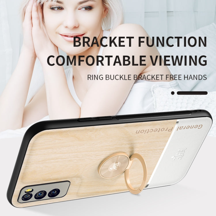 For Huawei Enjoy Z 5G Wood Grain PC + TPU Shockproof Case with Ring Holder
