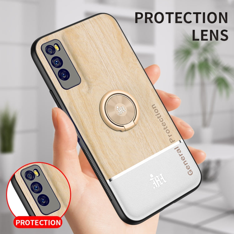 For Huawei Enjoy Z 5G Wood Grain PC + TPU Shockproof Case with Ring Holder