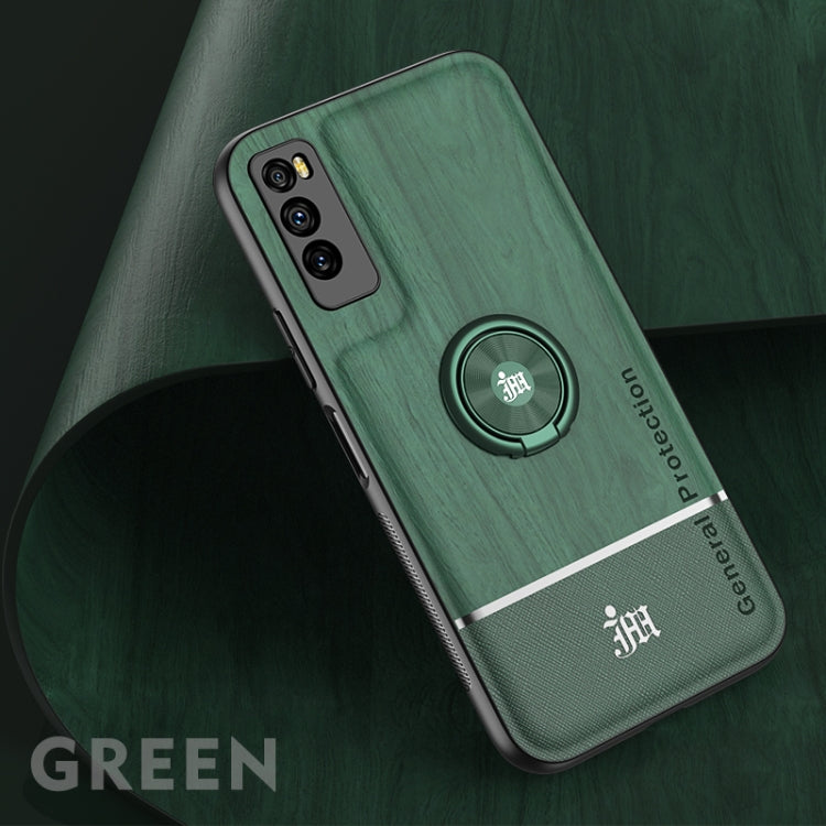 For Huawei Enjoy Z 5G Wood Grain PC + TPU Shockproof Case with Ring Holder