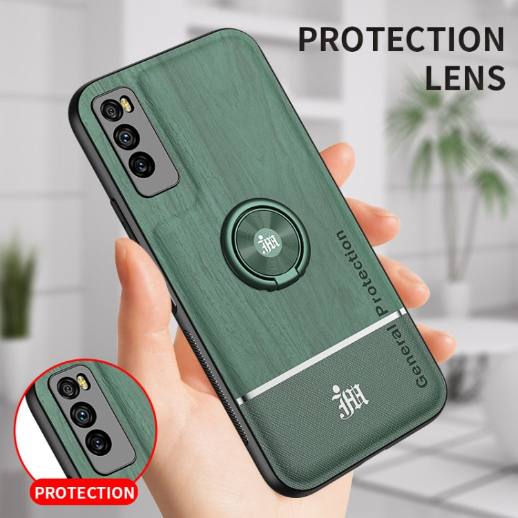 For Huawei Enjoy Z 5G Wood Grain PC + TPU Shockproof Case with Ring Holder