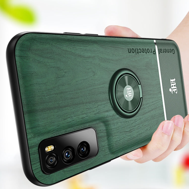 For Huawei Enjoy Z 5G Wood Grain PC + TPU Shockproof Case with Ring Holder