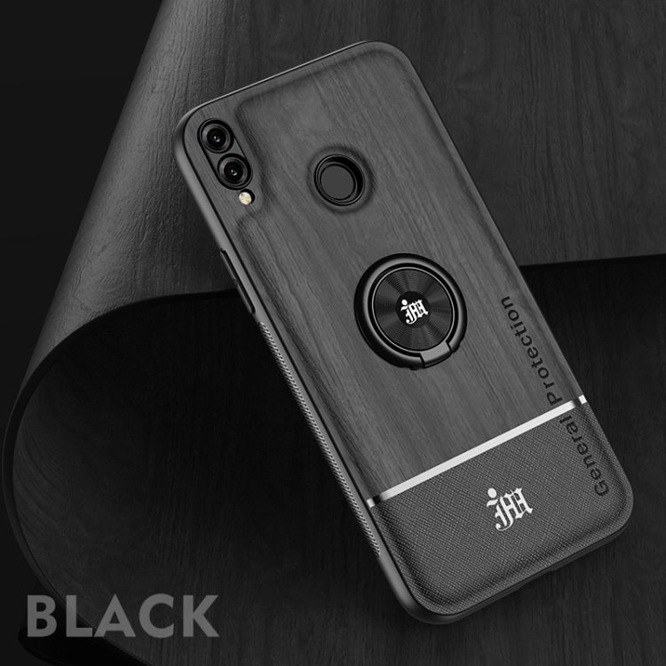 For Huawei Honor 8X Wood Grain PC + TPU Shockproof Case with Ring Holder