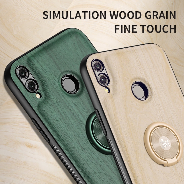 For Huawei Honor 8X Wood Grain PC + TPU Shockproof Case with Ring Holder