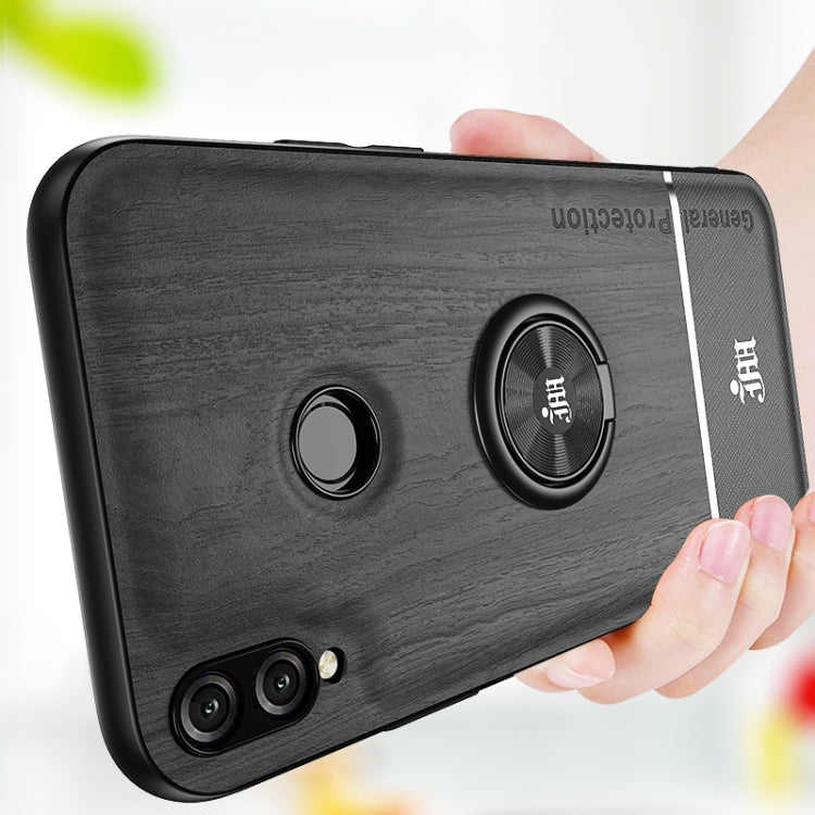 For Huawei Honor 8X Wood Grain PC + TPU Shockproof Case with Ring Holder