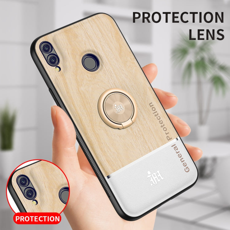 For Huawei Honor 8X Wood Grain PC + TPU Shockproof Case with Ring Holder