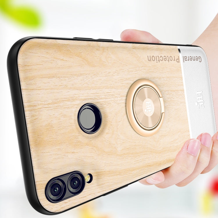 For Huawei Honor 8X Wood Grain PC + TPU Shockproof Case with Ring Holder