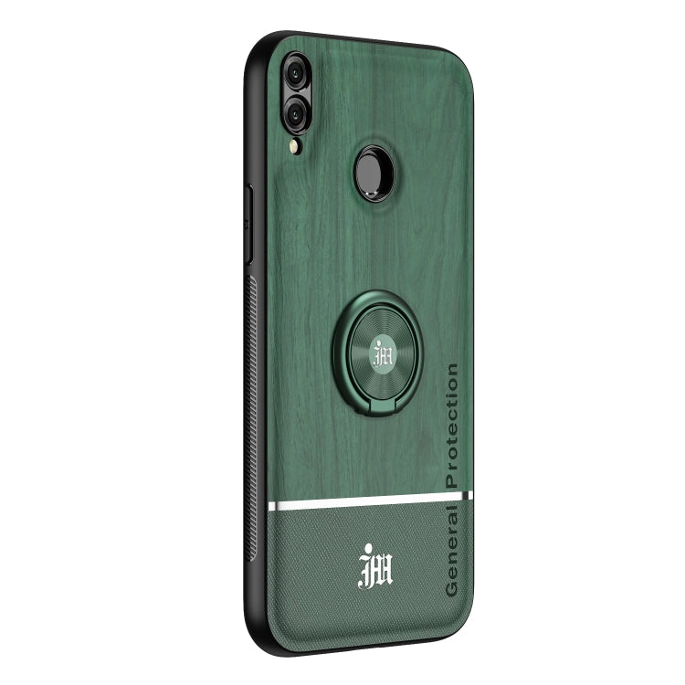 For Huawei Honor 8X Wood Grain PC + TPU Shockproof Case with Ring Holder