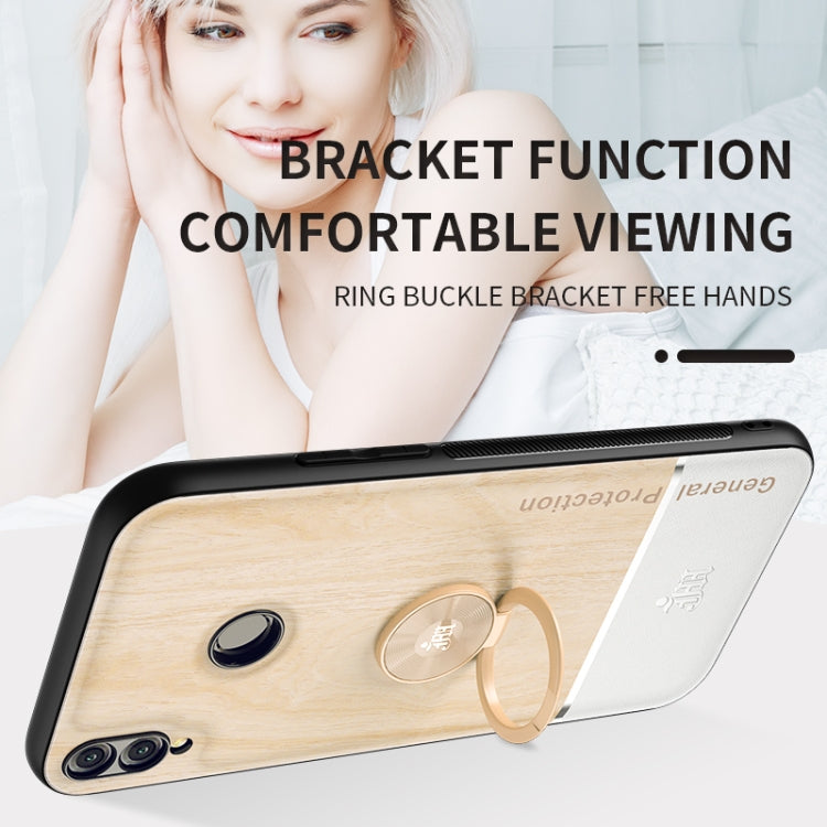 For Huawei Honor 8X Wood Grain PC + TPU Shockproof Case with Ring Holder