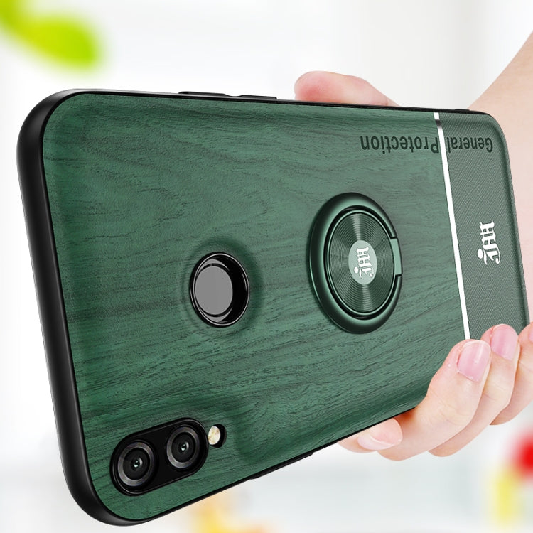 For Huawei Honor 8X Wood Grain PC + TPU Shockproof Case with Ring Holder