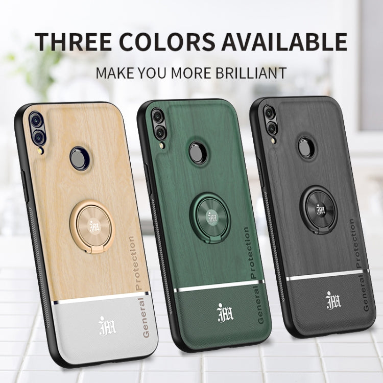 For Huawei Honor 8X Wood Grain PC + TPU Shockproof Case with Ring Holder