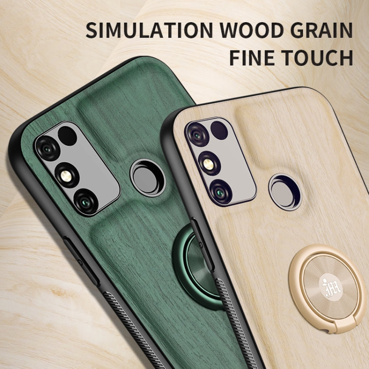 For Huawei Honor 9A Wood Grain PC + TPU Shockproof Case with Ring Holder