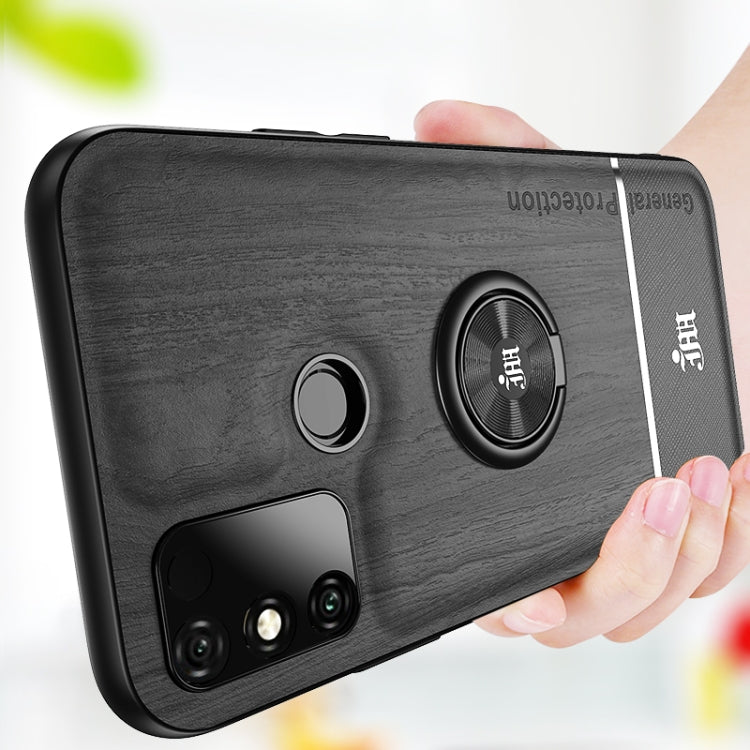 For Huawei Honor 9A Wood Grain PC + TPU Shockproof Case with Ring Holder