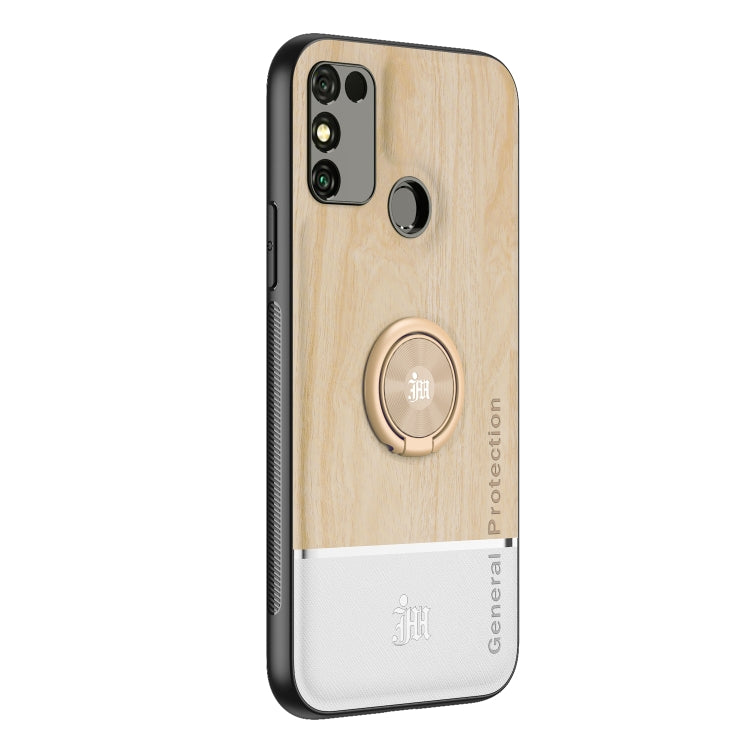 For Huawei Honor 9A Wood Grain PC + TPU Shockproof Case with Ring Holder