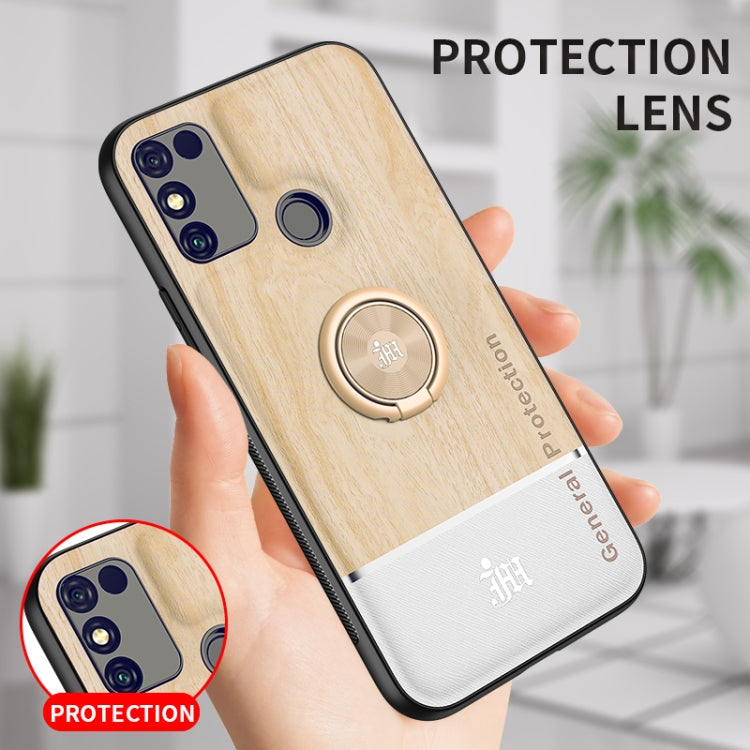 For Huawei Honor 9A Wood Grain PC + TPU Shockproof Case with Ring Holder