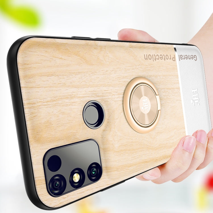 For Huawei Honor 9A Wood Grain PC + TPU Shockproof Case with Ring Holder
