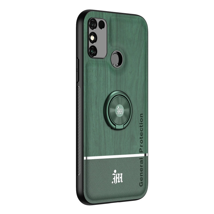 For Huawei Honor 9A Wood Grain PC + TPU Shockproof Case with Ring Holder