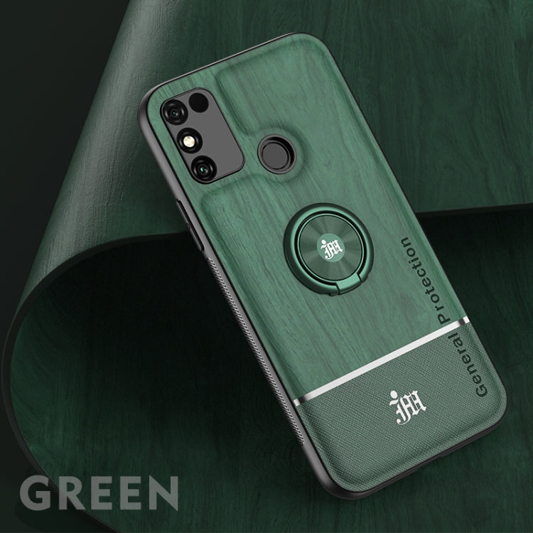 For Huawei Honor 9A Wood Grain PC + TPU Shockproof Case with Ring Holder