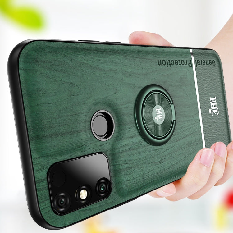 For Huawei Honor 9A Wood Grain PC + TPU Shockproof Case with Ring Holder