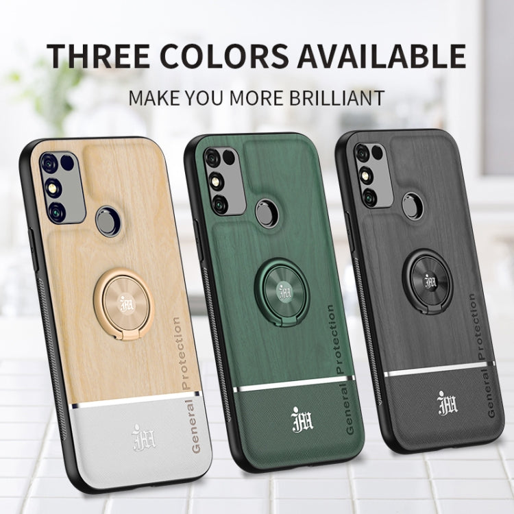 For Huawei Honor 9A Wood Grain PC + TPU Shockproof Case with Ring Holder