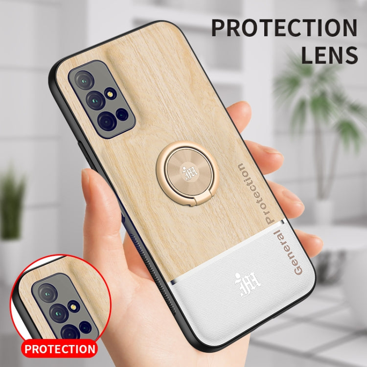 For Huawei Honor 30S Wood Grain PC + TPU Shockproof Case with Ring Holder