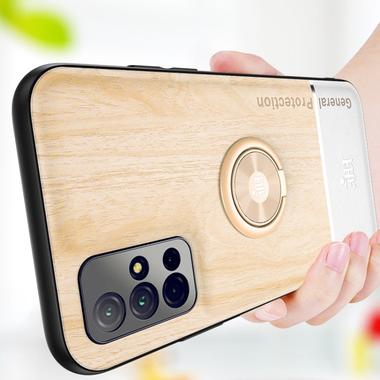 For Huawei Honor 30S Wood Grain PC + TPU Shockproof Case with Ring Holder