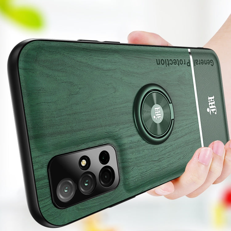 For Huawei Honor 30S Wood Grain PC + TPU Shockproof Case with Ring Holder