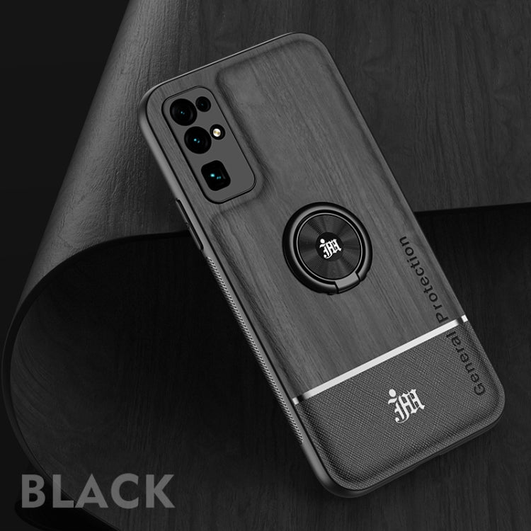 For Huawei Honor 30 Wood Grain PC + TPU Shockproof Case with Ring Holder