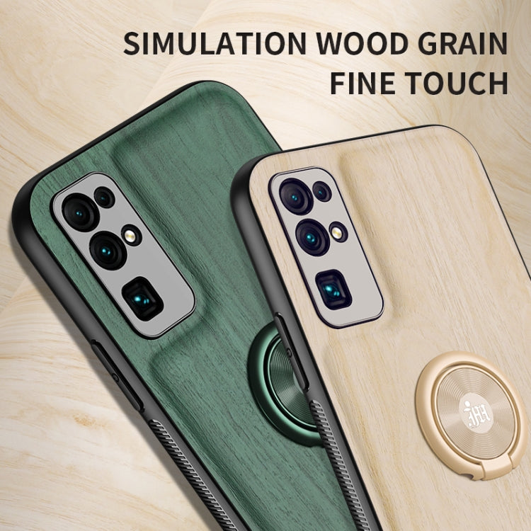 For Huawei Honor 30 Wood Grain PC + TPU Shockproof Case with Ring Holder