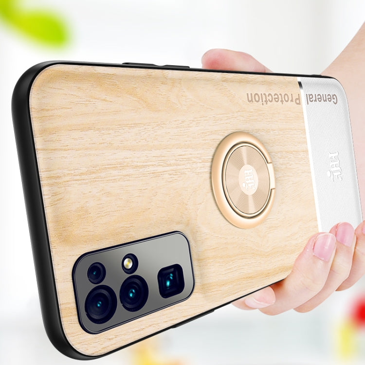 For Huawei Honor 30 Wood Grain PC + TPU Shockproof Case with Ring Holder