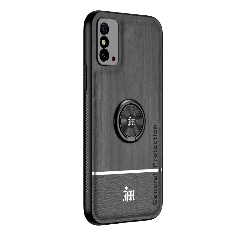 For Huawei Honor X10 Max 5G Wood Grain PC + TPU Shockproof Case with Ring Holder