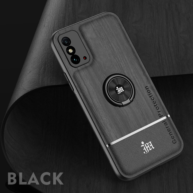 For Huawei Honor X10 Max 5G Wood Grain PC + TPU Shockproof Case with Ring Holder
