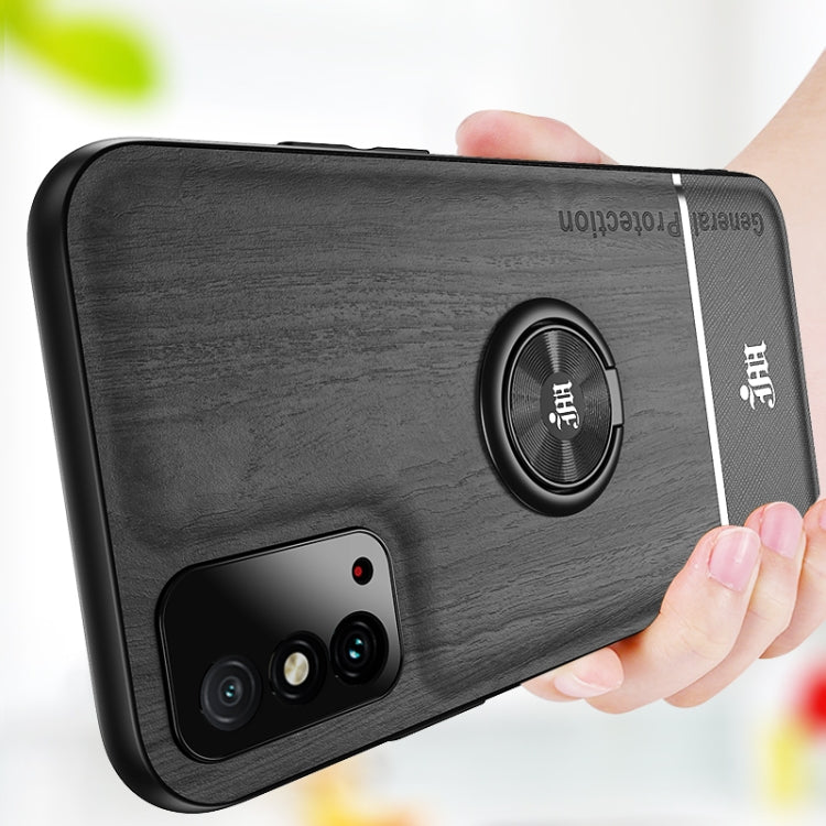 For Huawei Honor X10 Max 5G Wood Grain PC + TPU Shockproof Case with Ring Holder