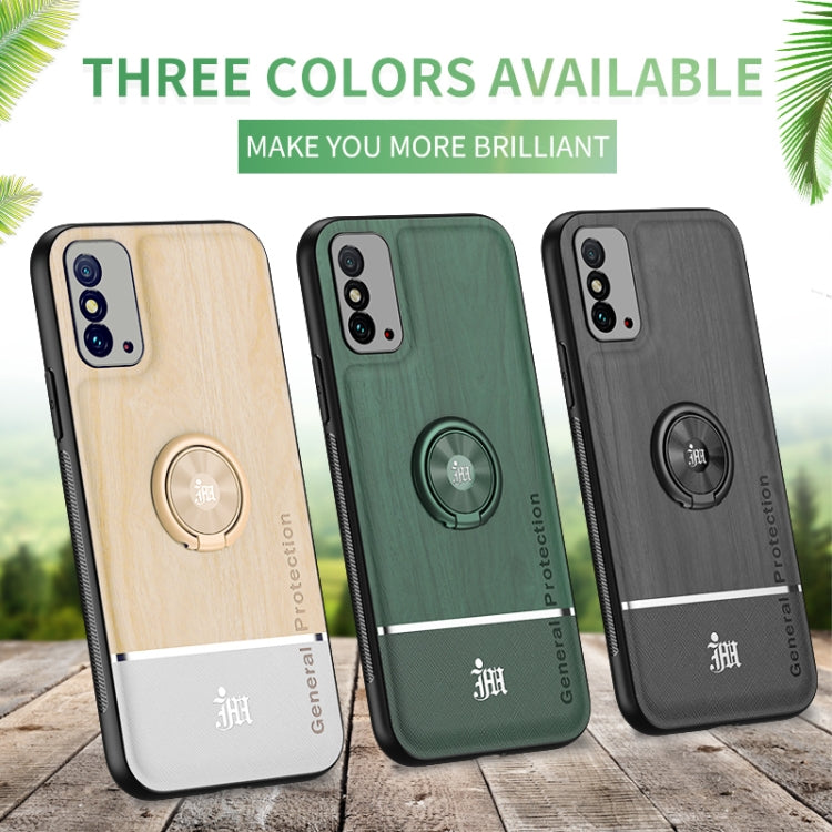 For Huawei Honor X10 Max 5G Wood Grain PC + TPU Shockproof Case with Ring Holder