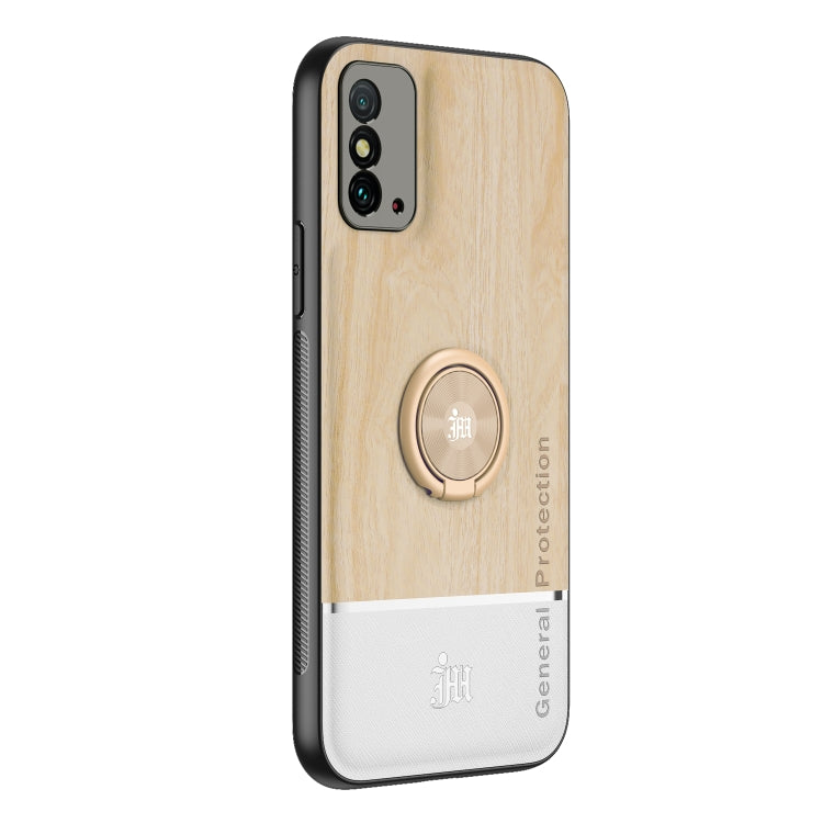 For Huawei Honor X10 Max 5G Wood Grain PC + TPU Shockproof Case with Ring Holder
