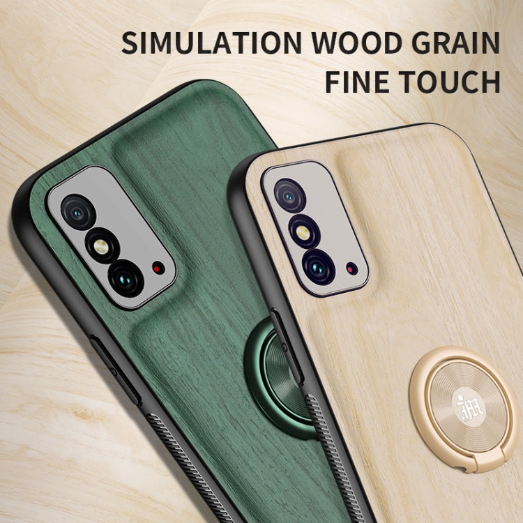 For Huawei Honor X10 Max 5G Wood Grain PC + TPU Shockproof Case with Ring Holder