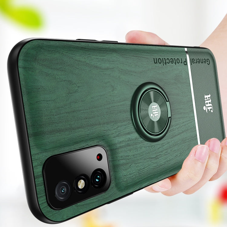 For Huawei Honor X10 Max 5G Wood Grain PC + TPU Shockproof Case with Ring Holder