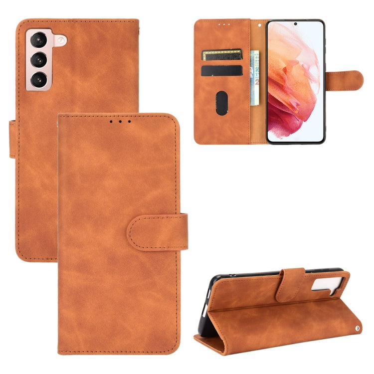 For Samsung Galaxy S21 5G Solid Color Skin Feel Magnetic Buckle Horizontal Flip Calf Texture PU Leather Case with Holder & Card Slots & Wallet