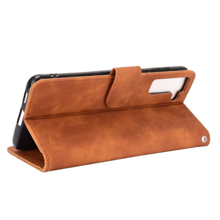 For Samsung Galaxy S21 5G Solid Color Skin Feel Magnetic Buckle Horizontal Flip Calf Texture PU Leather Case with Holder & Card Slots & Wallet