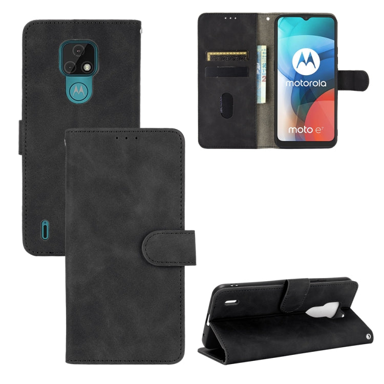 For Motorola Moto E7 Solid Color Skin Feel Magnetic Buckle Horizontal Flip Calf Texture PU Leather Case with Holder & Card Slots & Wallet