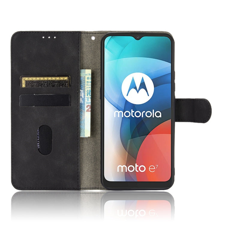 For Motorola Moto E7 Solid Color Skin Feel Magnetic Buckle Horizontal Flip Calf Texture PU Leather Case with Holder & Card Slots & Wallet