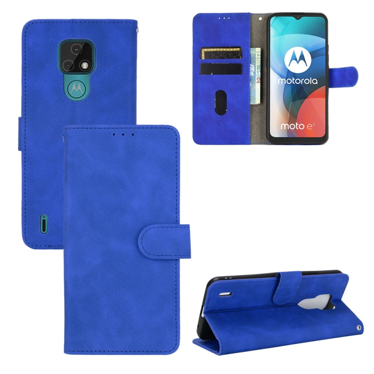 For Motorola Moto E7 Solid Color Skin Feel Magnetic Buckle Horizontal Flip Calf Texture PU Leather Case with Holder & Card Slots & Wallet