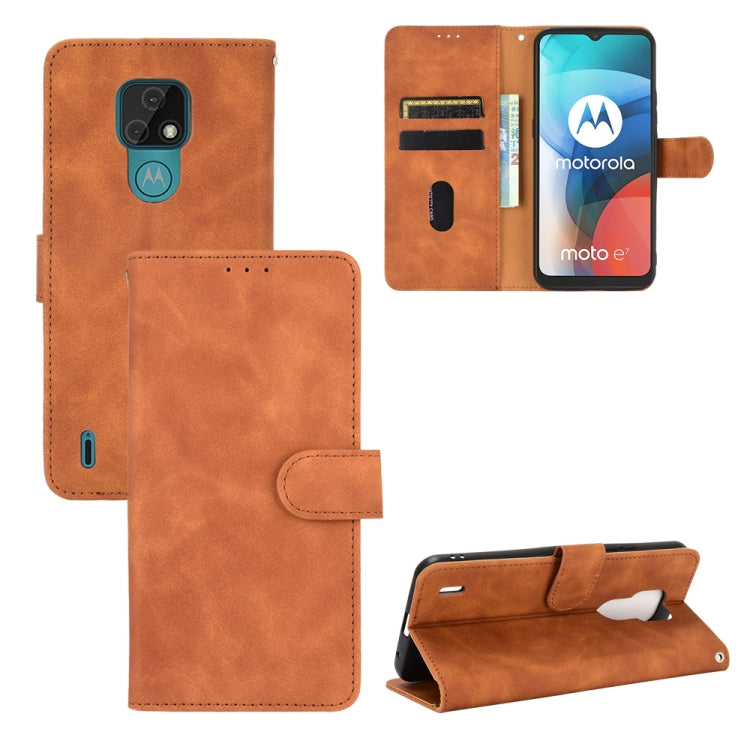 For Motorola Moto E7 Solid Color Skin Feel Magnetic Buckle Horizontal Flip Calf Texture PU Leather Case with Holder & Card Slots & Wallet