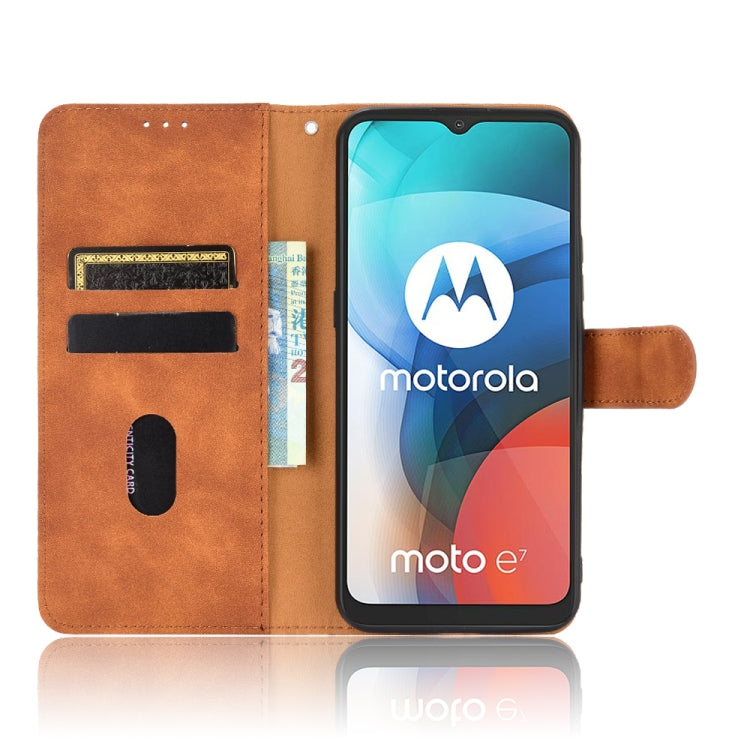 For Motorola Moto E7 Solid Color Skin Feel Magnetic Buckle Horizontal Flip Calf Texture PU Leather Case with Holder & Card Slots & Wallet