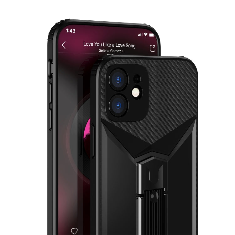For iPhone 12 mini Butterfly Wing 2 in 1 Carbon Fiber Armor Shockproof TPU + PC Protective Case with Invisible Holder